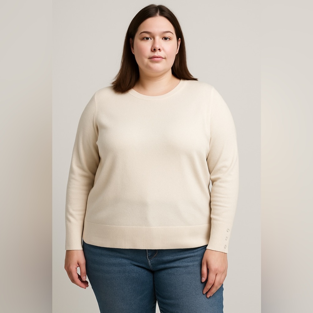 JM Collection Cream Knit Sweater Button Cuff Size XL Soft Stretch Acrylic Blend